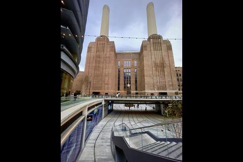 Exterior of Battersea Power Station with Christmas tree